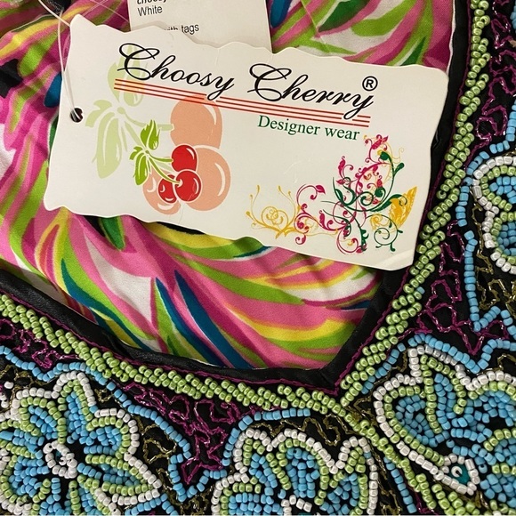 Choosy Cherry Boho Colorful Festival Tunic Style Beaded Neckline Dress S Large - Picture 10 of 12